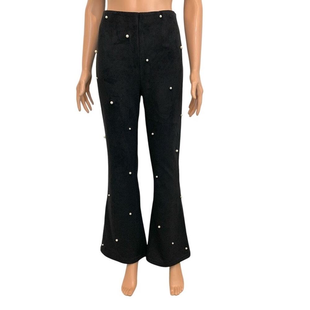 Sweet Rain medium suede pearl embellished flare leg pull on pant P2 3404